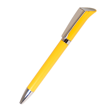 Ручка шариковая пластиковая "Торо", нажимной механизм, клип, кольцо, кнопка и наконечник хромированные, желтая