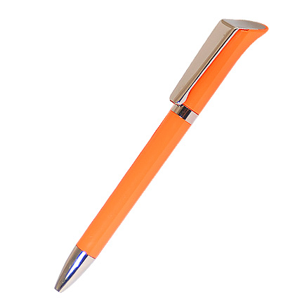 Ручка шариковая пластиковая "Торо", нажимной механизм, клип, кольцо, кнопка и наконечник хромированные, оранжевая