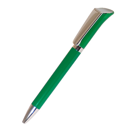 Ручка шариковая пластиковая "Торо", нажимной механизм, клип, кольцо, кнопка и наконечник хромированные, зеленая