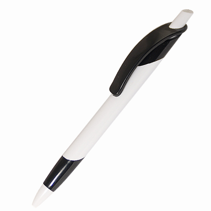 Ручка шариковая пластиковая "Эрран", нажимной механизм, белый корпус, цветной клип и грип, чёрная