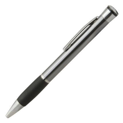 Ручка металлическая шариковая "Винсон" с поворотным механизмом, клип и наконечники хромированные, резинка чёрная, корпус серый