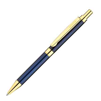 Шариковая ручка бренд "Салiасъ" коллекция "Гдов", с нажимным кнопочным механизмом, латунь с золочением, цвет глянцевый тёмно-синий
