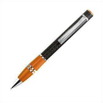 Металлическая ручка в подарочном футляре с имитацией карбона оранжевая