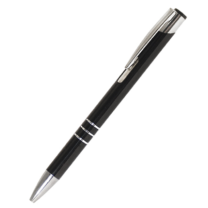 Ручка шариковая металлическая "Ракира", хромированный клип и наконечник, черная