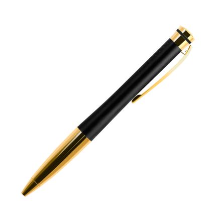 Шариковая металлическая ручка, Portobello Trend, коллекция "Megapolis", покрытие корпуса матовый чёрный лак, отделка матовое золото