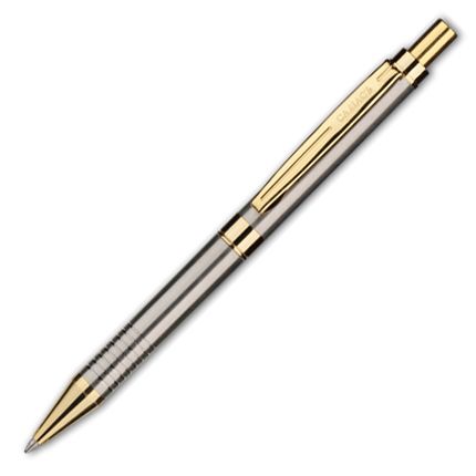 Шариковая ручка бренд "Салiасъ" коллекция "Гдов", нажимной механизм, нержавеющая сталь, детали с позолотой