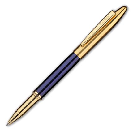 Ручка-роллер бренд "Салiасъ" коллекция "Новгород. Репортёр", латунь с покрытием тёмно-синего цвета, детали и съемный колпачок с золочением