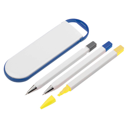 Набор «Квартет»: шариковая ручка, маркер и карандаш в футляре синего цвета