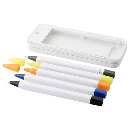 Набор пишущих инструментов в пенале "Scribe": 2 ручки, механический карандаш и 2 маркера в футляре белого цвета
