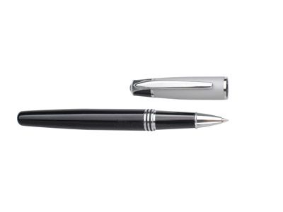 Набор "Кюри": ручка шариковая, ручка роллер в футляре, цвет серебряный с черным