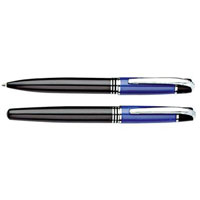 Набор "Кюри": ручка шариковая, ручка роллер в футляре, цвет синий с черным
