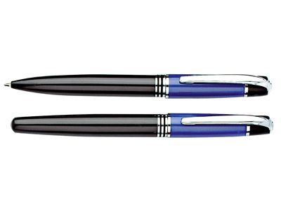 Набор "Кюри": ручка шариковая, ручка роллер в футляре, цвет синий с черным