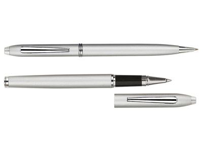 Набор "Экзюпери": ручка шариковая, ручка роллер в футляре, цвет серебряный