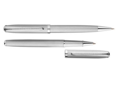 Набор "Дали": ручка шариковая, ручка роллер в футляре, цвет серебряный