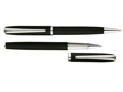 Набор "Дали": ручка шариковая, ручка роллер в футляре, цвет черный