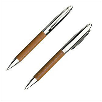 Набор: металлическая ручка и карандаш в коричневом подарочном футляре