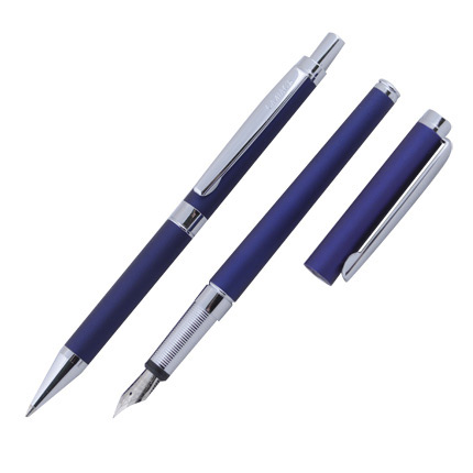 Набор из двух предметов бренда "Салiасъ" коллекции "Гдов": перьевая ручка и механический карандаш, цвет матовый синий