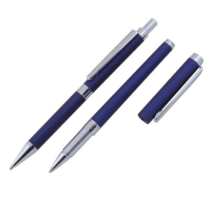 Набор из двух предметов бренда "Салiасъ" коллекции "Гдов": ручка-роллер и механический карандаш, цвет матовый синий