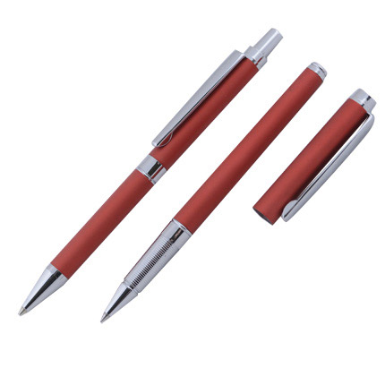 Набор из двух предметов бренда "Салiасъ" коллекции "Гдов": ручка-роллер и механический карандаш, цвет матовый красный