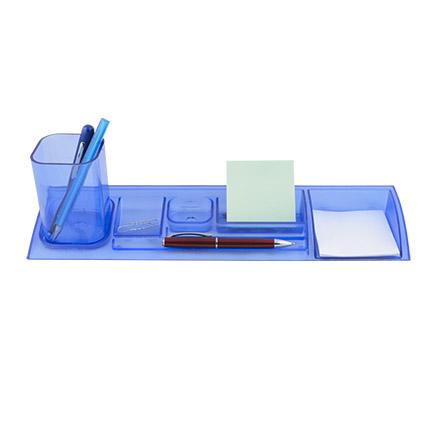 Подставка-лоток со съемным стаканом для пишущих принадлежностей и канцелярских мелочей "Quadro", цвет прозрачный синий