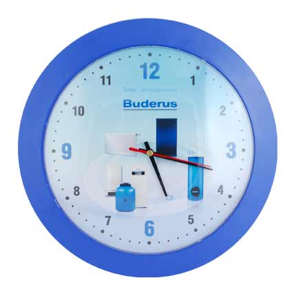 Часы настенные пластиковые, модель 05, диаметр 305 мм, стекло пластиковое гнутое в форме линзы, кольцо - пластик синий