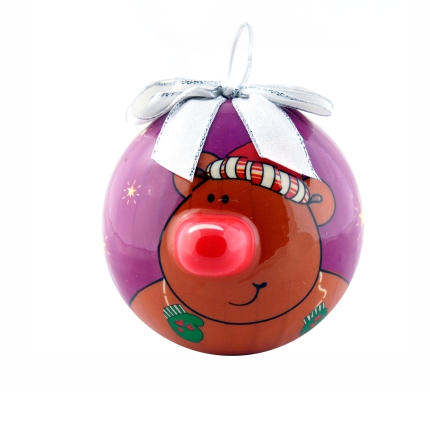 Елочный шарик «Мишка», 80 мм, фиолетовый с серебряным бантом