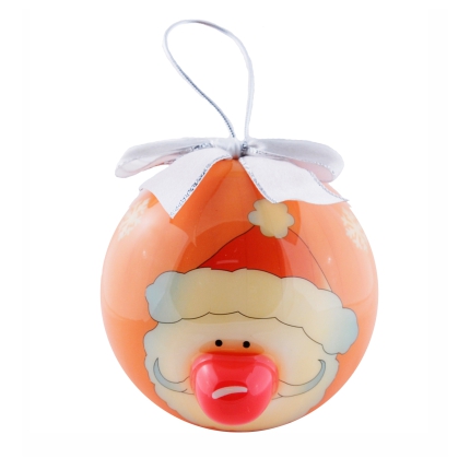 Елочный шарик «Санта», 80 мм, оранжевый с серебряным бантом