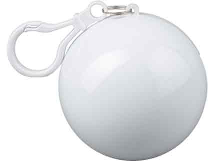 Дождевик в футляре в форме шара с карабином, единый размер. Дождевик - полупрозрачный, футляр с карабином - белые