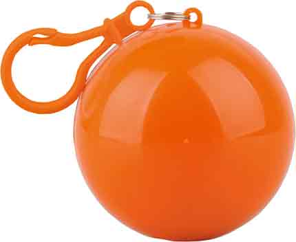 Дождевик в футляре в форме шара с карабином, единый размер. Дождевик - полупрозрачный, футляр с карабином - оранжевые