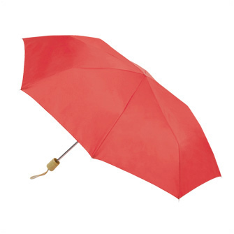 Зонт складной механический, красный, с деревянной ручкой и шнурком