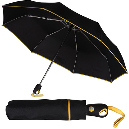 Зонт складной автоматический «Уоки», купол чёрный с жёлтой окантовкой