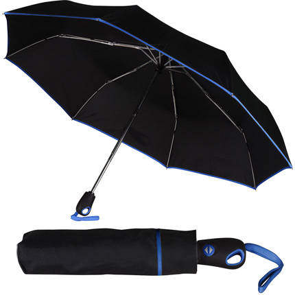 Зонт складной автоматический «Уоки», купол чёрный с синей окантовкой