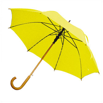 Зонт-трость с деревянной изогнутой ручкой. Купол - полиэстер  190Т. Автоматическое открытие. Деревянный корпус. Жёлтый