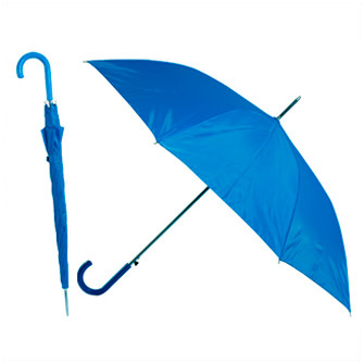 Зонт-трость с пластиковой изогнутой ручкой. Цвет ручки  соответствует цвету купола. Автоматическое открытие. Полиэстер 190Т. Синий 3015 С