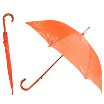 Зонт-трость с деревянной изогнутой ручкой. Купол - полиэстер  190Т. Автоматическое открытие. Деревянный корпус. Оранжевый. Пантон 172 С