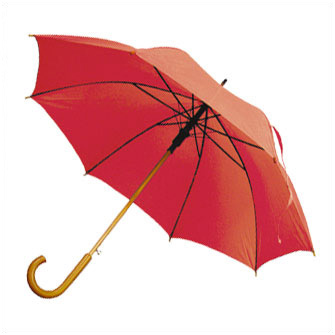 Зонт-трость, купол - полиэстер 190Т, автоматическое открытие, деревянный корпус. Красный, пантон 179C