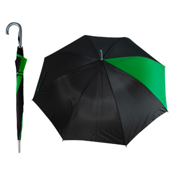 Зонт-трость "SECTOR", п/автомат, материал 190Т полиэстер. Чёрный с одним зеленым клином 349C