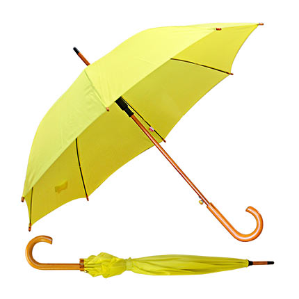 Зонт-трость "ЛАЙМ", купол - полиэстер 190Т, пантон 395C, автоматическое открытие, деревянный корпус. Жёлтый