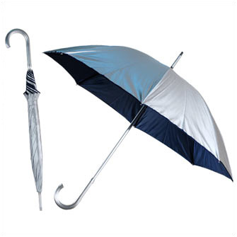 Зонт-трость "BICOLOUR" с алюминиевой изогнутой ручкой, механический. Снаружи серебристый, внутри темно-синий