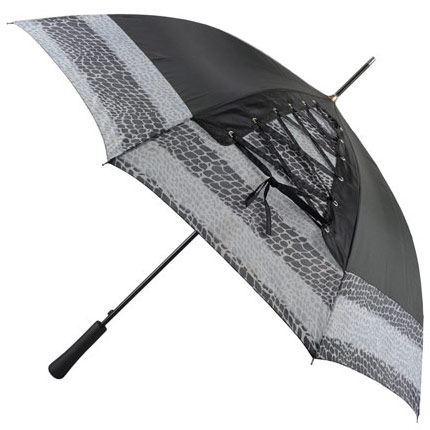 Зонт-трость «Канкан», полуавтоматический, стержень металлический с деревянной ручкой, купол чёрный с серым