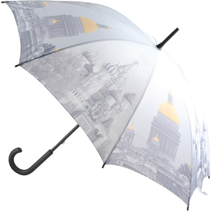 Зонт-трость «Москва-Санкт-Петербург» полуавтоматический, стержень металлический с пластиковой ручкой, цвет серый