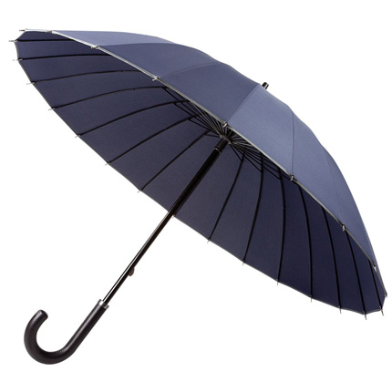 Зонт-трость Ella механический с кожаной ручкой, цвет купола тёмно-синий с серой окантовкой