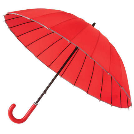 Зонт-трость Ella механический с кожаной ручкой, цвет купола красный с серой окантовкой