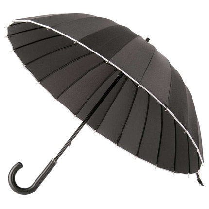 Зонт-трость Ella механический с кожаной ручкой, цвет купола чёрный с белой окантовкой