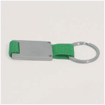 Брелок металлический прямоугольный с кольцом на тканевом ремешке, светло-зеленый