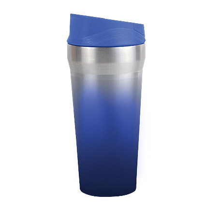 Термостакан металлический 420 мл с резиновой присоской на дне "БЛЮ СКАЙ", цвет синий с градиентом